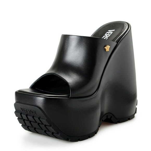 Authentic Versace Leather Platform Wedge Mules - Picture 3 of 17